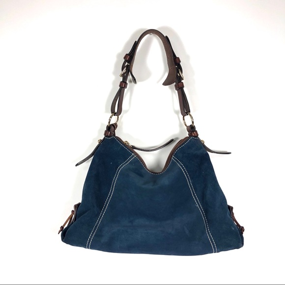 Dooney & Bourke blue suede hobo purse bag leather - Picture 2 of 7